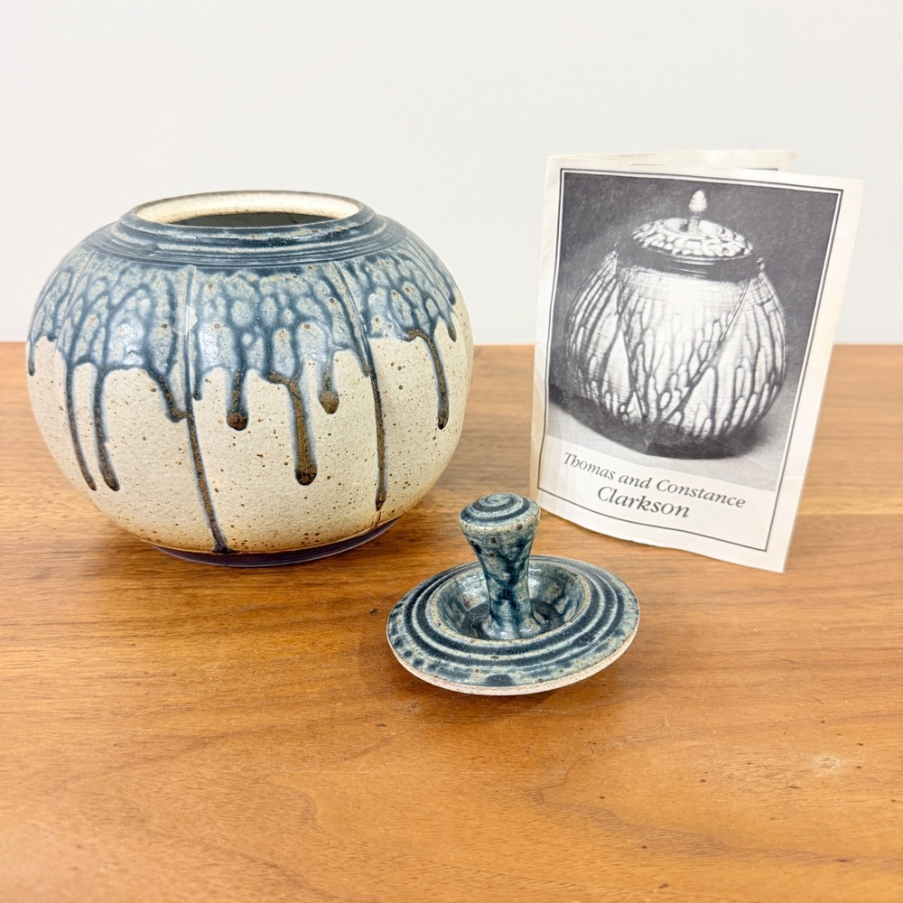 Thomas and Constance Clarkson Ash Glazed Stoneware Studio Pottery Lidded‎ Vessel